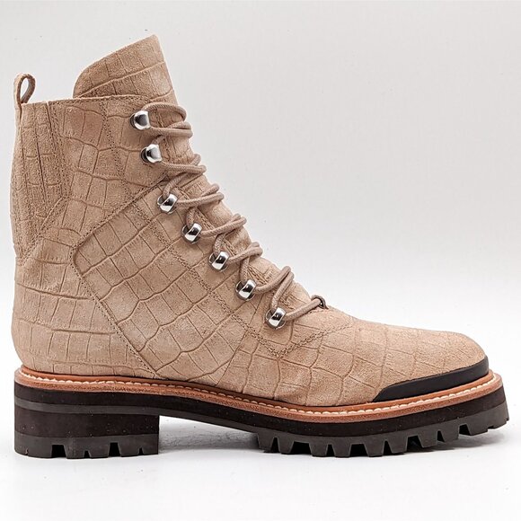 Marc Fisher Women Lizzie 2 Croc Print Lace-up Platform Cream Combat Boots Sz 8 - Picture 4 of 7